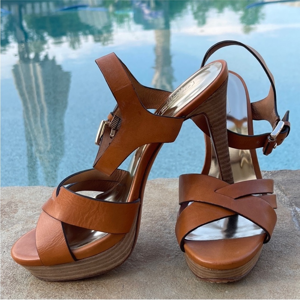 Coach tan platform heels